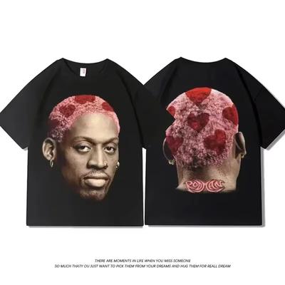 Amerikai Retro Kosárlabda Rodman Nyomott Póló Nyári Kereknyakú Tiszta Pamut Rövid Ujjú Férfi Női Sport Szabadidő Ins Trend