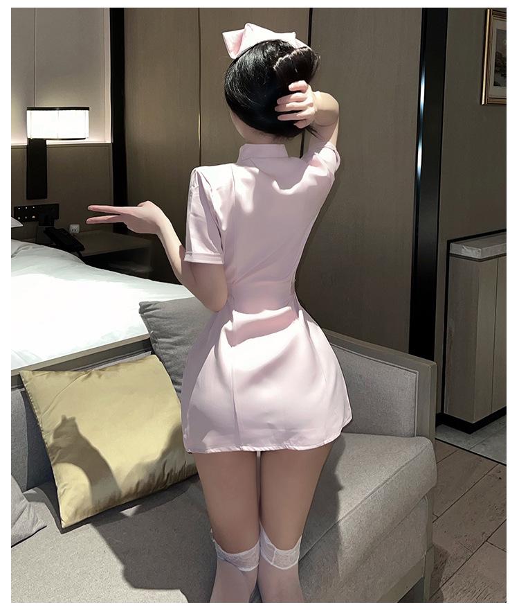 Passionate Nurse Role Play Lingerie – Deep V Nightgown for Flirty Bedtime Temptation