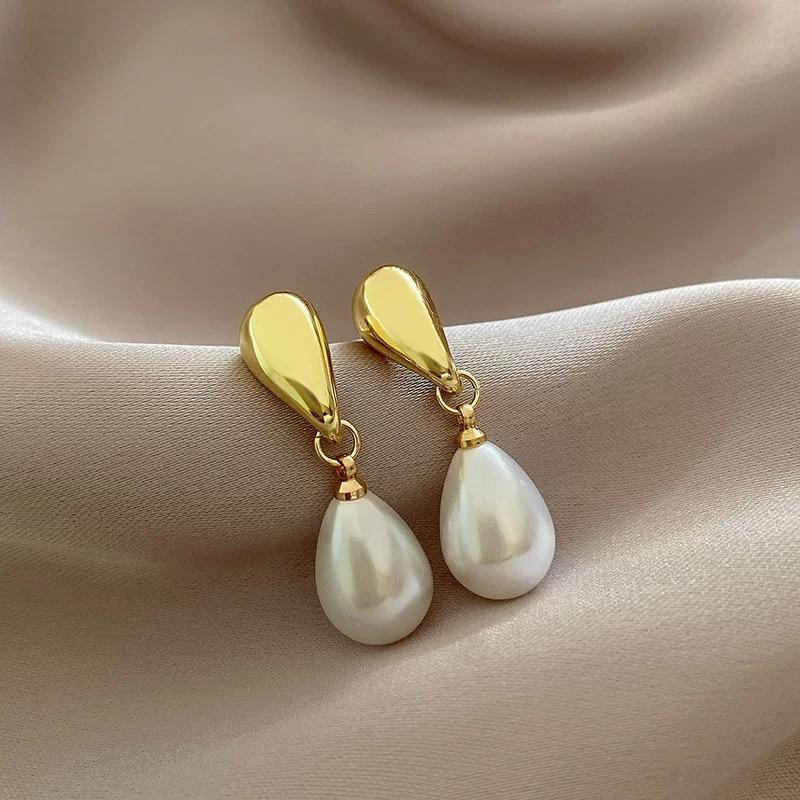 Pearl Water Drop Pendants Hanging Earrings for Women Double-layers Waterdrop Geometry Statement Trend Dangle Earring