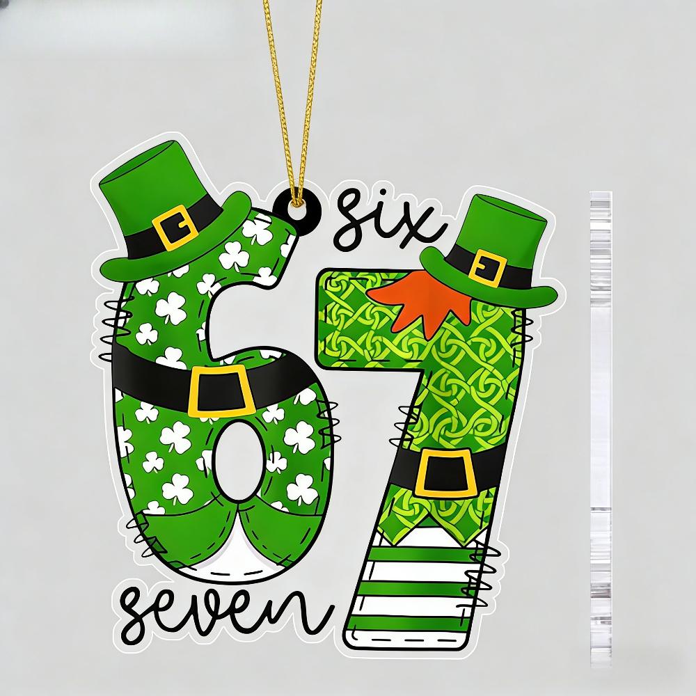 

Day Lucky Clover & Leprechaun Pendant Charm - Number 67/ 6/ 7 Acrylic Irish Luck Ornament for Hanging Party Decorations 10*10cm