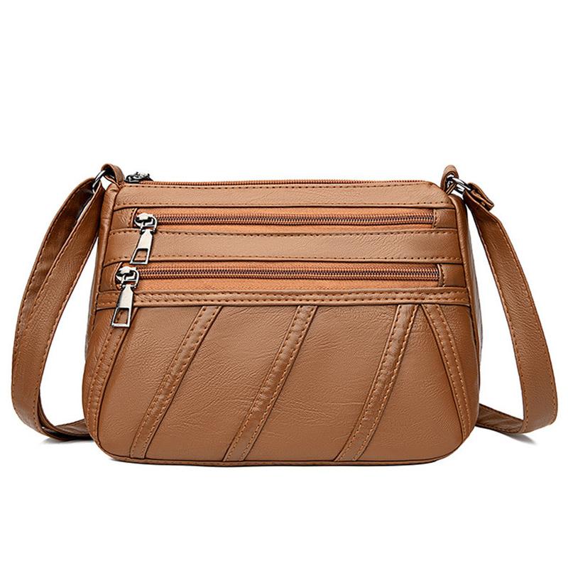 2025 Новая женская сумка через плечо с мягкой текстурой из кожи, многослойная, вместительная, ретро-сумка через плечо, модная простая сумка через плечо коричневый