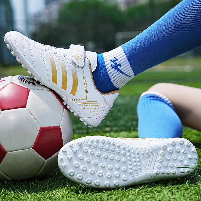 

Fashion shoes children primary school children physical education class sports shoes training football shoes Velcro broken nails - 39 біле золото кольору