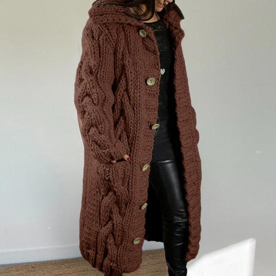 

Knitted Coat Long Sleeves Cold Resistant Thickened Casual Solid Color Mid-Length Women Sweater Coat