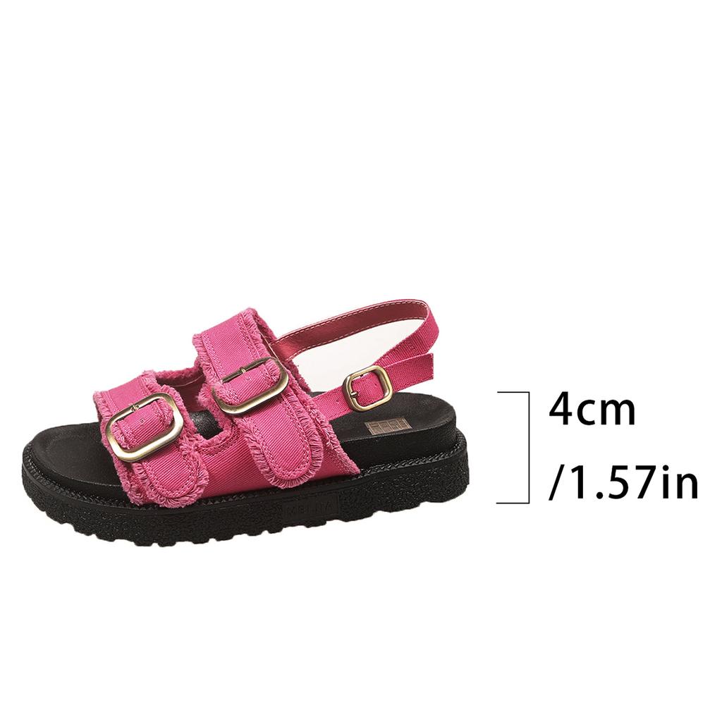 Sports Sandals Women's Summer New Round Toe Open Toe Metal Buckle Platform Lightweight Non-Slip Wear-Resistant Flats