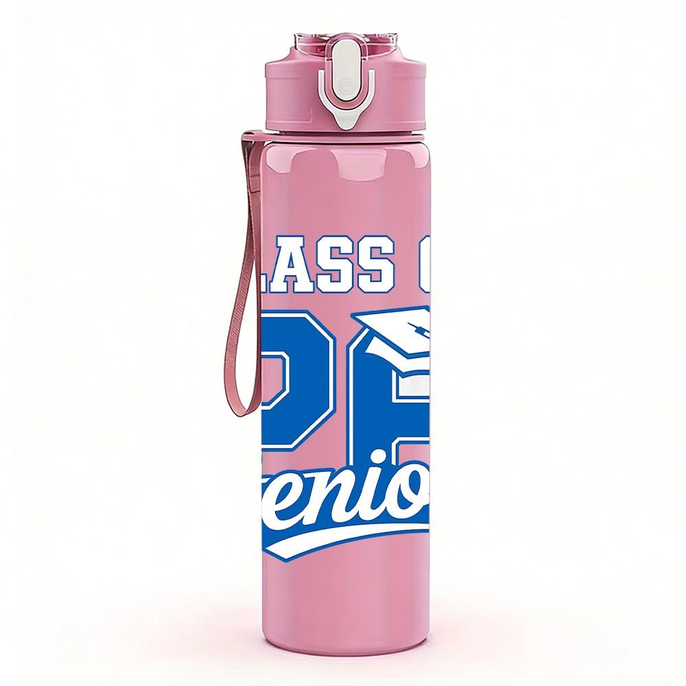 1PC Class Of 26 Senior Blue Letter Print 750ml Color Plastic Sports Water Bottle Leakproof Flip Straw Lid Suitable for Sports Office Home Use