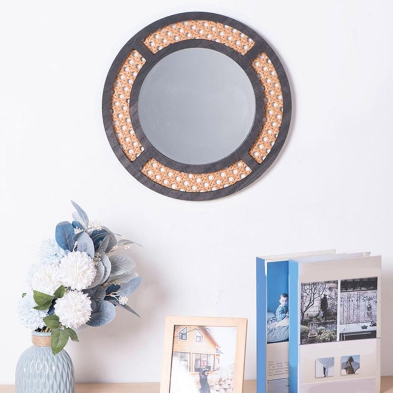 Woven Rattans Round Makeup Mirrored Innovative Art Decors Bathroom Bohemian Wall Hangings Mirrored Living Room Decorations