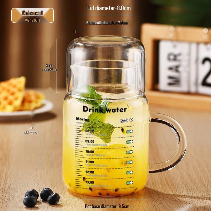 800ml High Borosilicate Glass Water Bottle with Lid