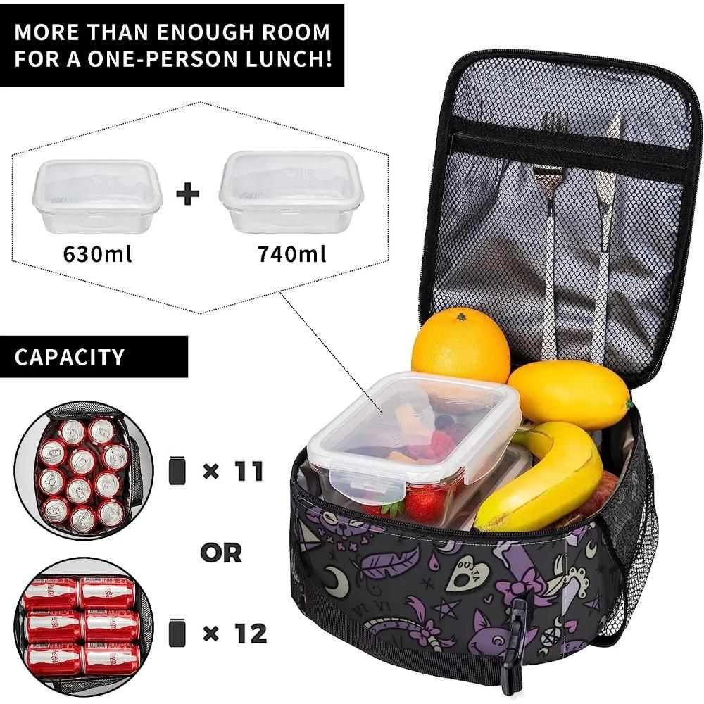 Purple Gray Goth Spooky Insulated Lunch Bag with Detachable Buckle Handle Portable Lunch Box Reusable Bento Tote Bag