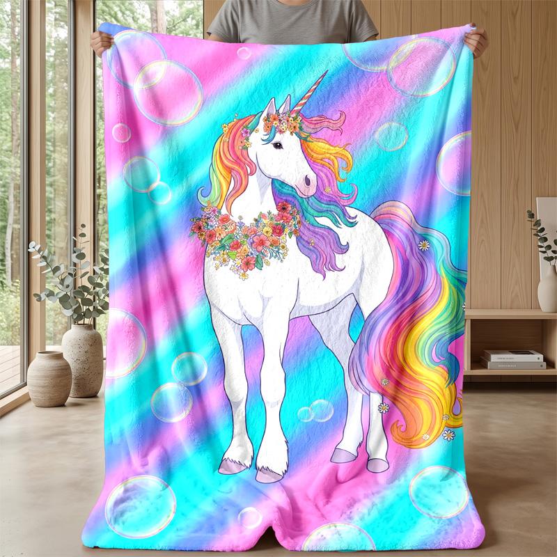 Rainbow Mane Unicorn Theme blanket Lightweight Warm Flannel Blanket Decorative Throw Blanket for Home Decoration