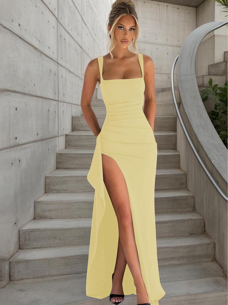 2025 Summer Fashion Women's European & American Style Backless High Slit Evening Dress