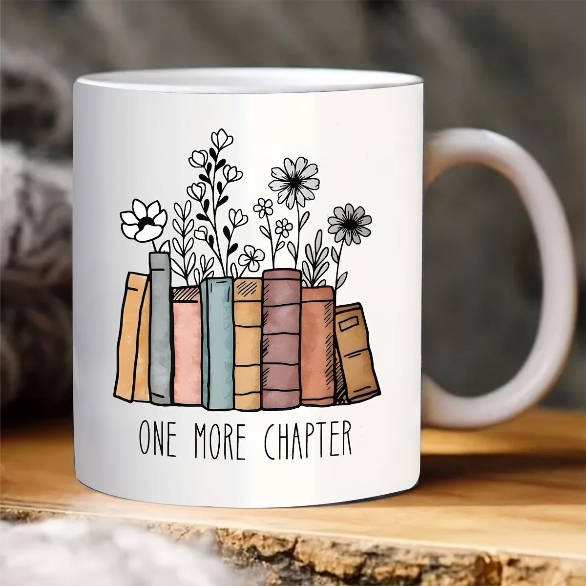 Ceramic floral design coffee cup and fun book  Another Chapter , a double-sided gift for book lovers 320ml