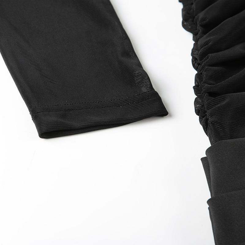 Damskie sukienki Spice Girls z seksownym, przezroczystym temperamentem, plisowaną talią, jednym ramieniem, siateczką i długim rękawem