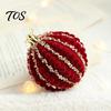 Festive Burgundy Party Supplies Velvet Christmas Ball Ornaments, 3.15 Inch Glitter Flocked Tree Ornaments Decoration, Plastic Shatterproof Hanging