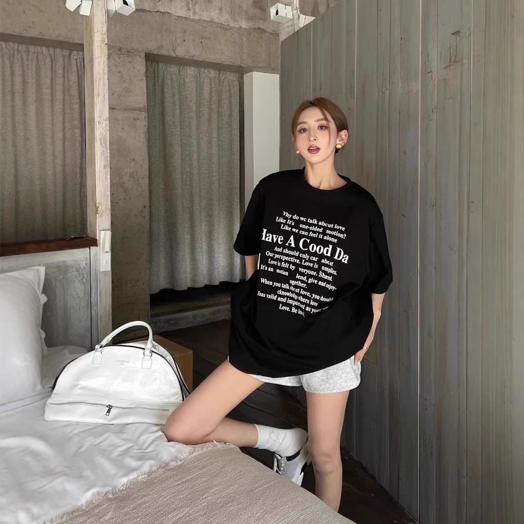 American Black Cotton Casual Short-sleeved T-shirt Women's Summer Large Size Fat Mm100kg Loose Lazy Hong Kong Style Retro Top