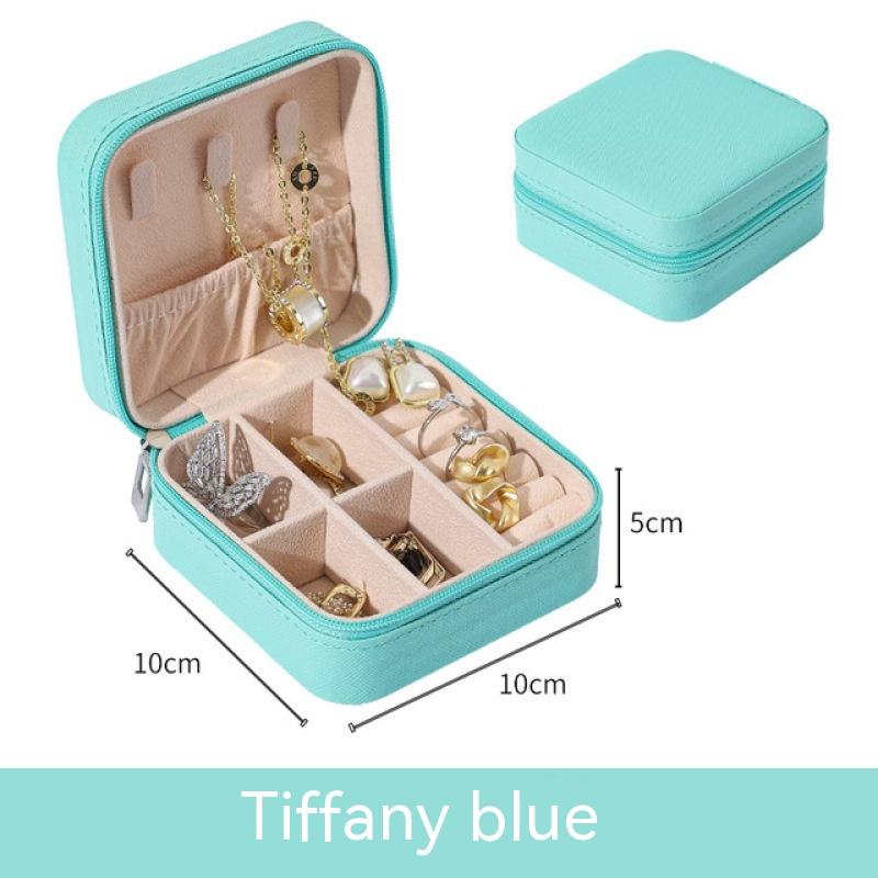 2PC Mini Jewelry Organizer Display Travel Jewelry Zipper Case Boxes Earrings Necklace Ring Portable Jewelry Box Leather Storage