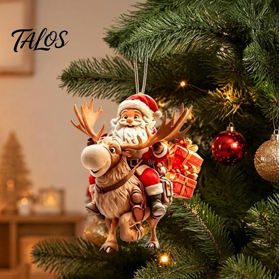 Wooden Santa Claus Decorations 8/16/24/32Pcs 2D Flat Christmas Ornaments, Riding Bicycle Hanging Rustic Tree Supplies Decor, Pendant for Home Holiday