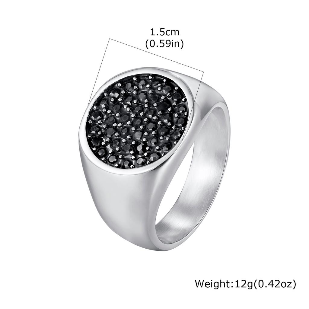Black Zircon Signet Ring for Men Boys,Waterprfoof Stainless Steel Statement Ring,Punk Hip Hop Jewelry Birthday Party Gift