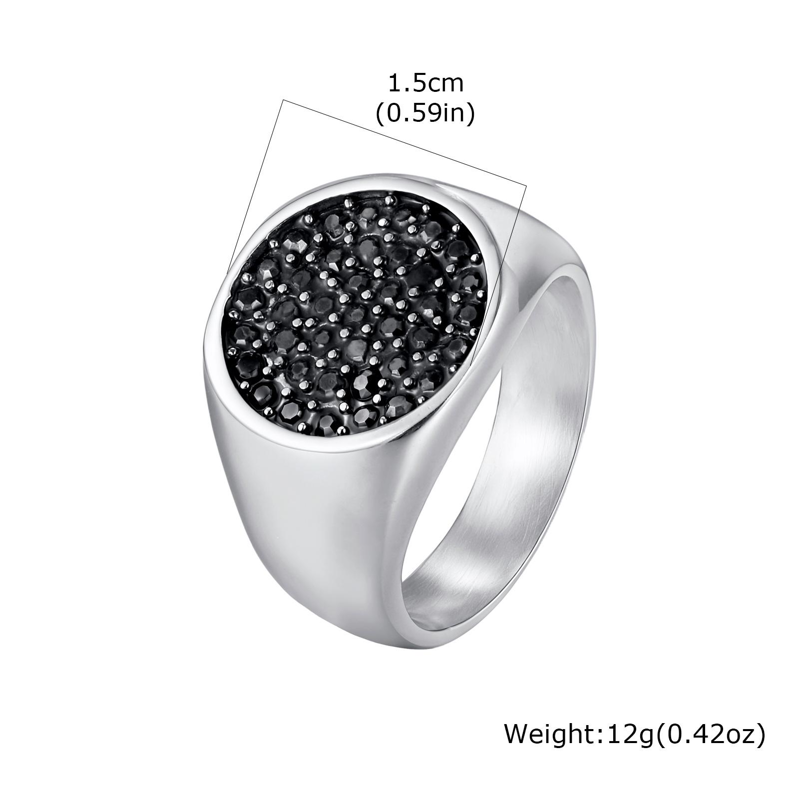 Trendy Punk Inlaid Gray Cubic Zircon Ring for Men, Stainless Steel Chunky Signet Ring, Waterproof Fashion Finger Jewelry US size 7