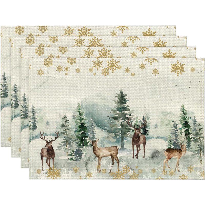 New Christmas Linen Square Placemat - Festive Party Tablecloth Decor, Beautify Coffee Table Mat.