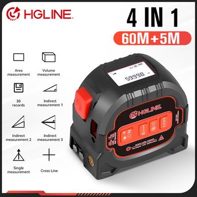 4 In1 60M Laser Tape Measure 5M Tape Measure Ruler LCD Power Display Electronic Ruler Laser Rangefinder Measure PowerTool