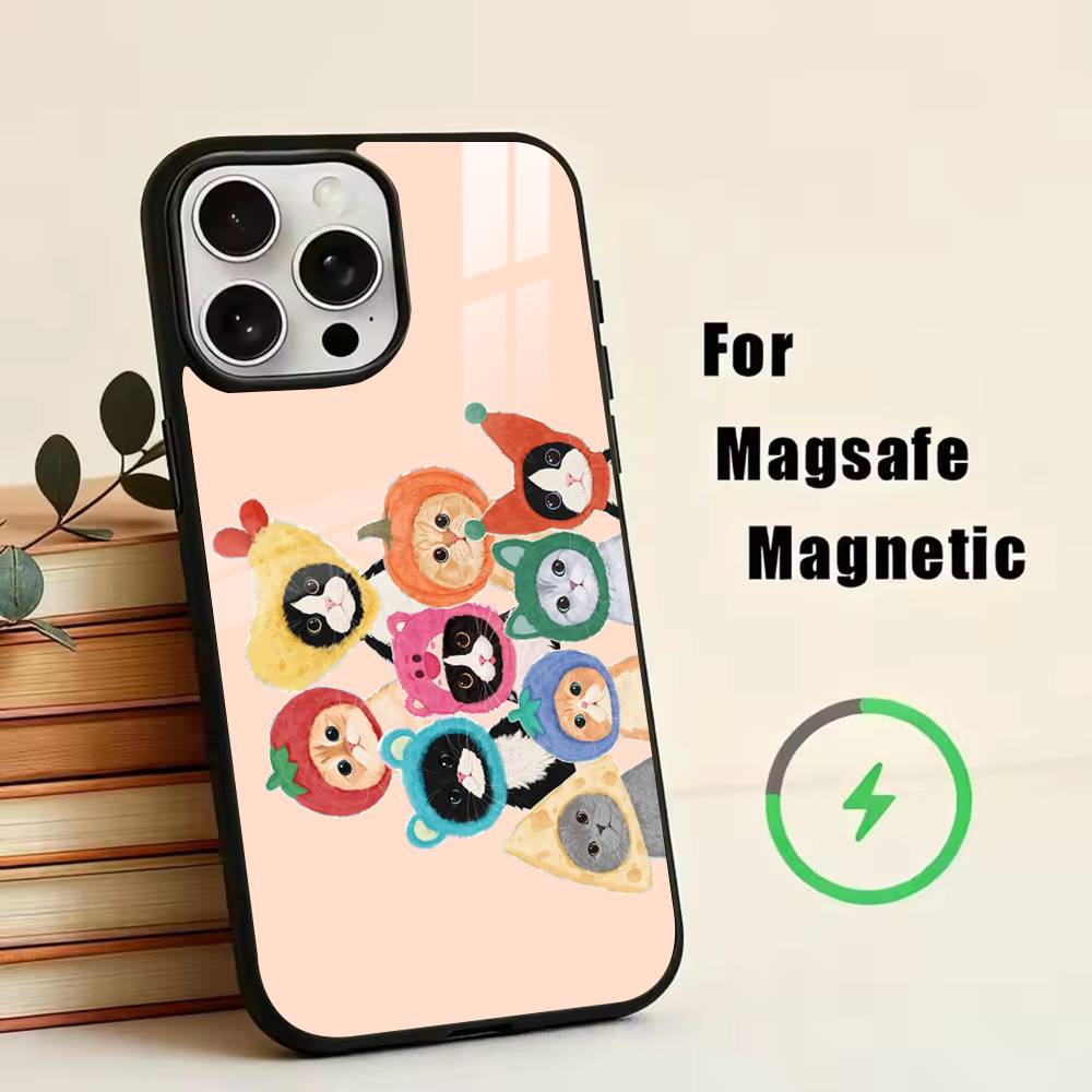 D-Cute cat  Phone Case For iPhone17,16,15,14,13,12,11 Plus,Pro Magnetic with Magsafe Wireless Charging