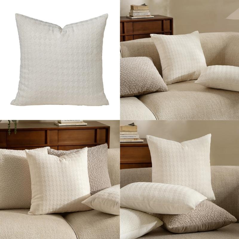 Pillowcase Cotton Textured Weave Cushion Covers for Living Room Bedroom Sofa Couch Home Decoration 45x45cm White