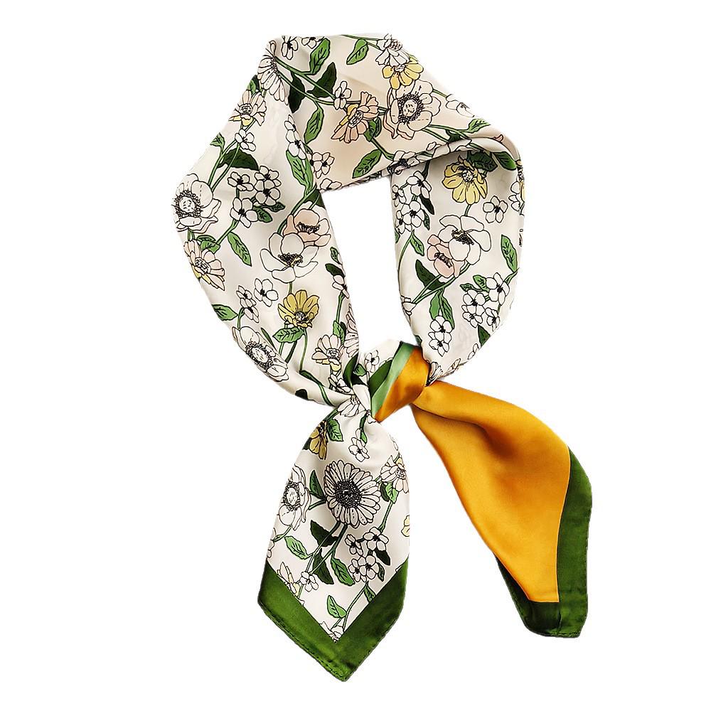 Women's Versatile Green Silk Satin Scarf - Fresh High-End Accessory
