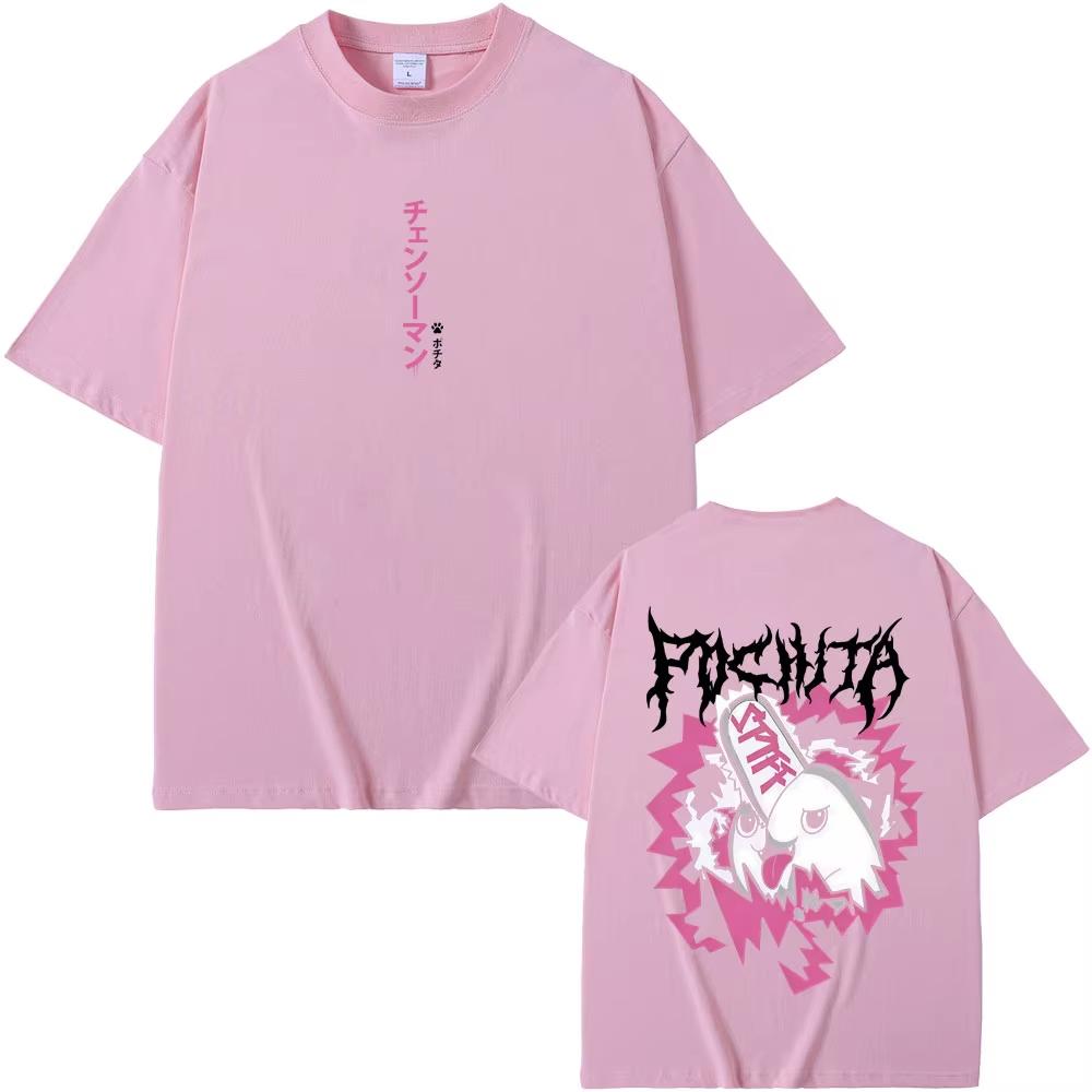 Japan Anime Kettensäge Unisex Denji Pochita Lustiges Meme T-Shirt Unisex Damen Unisexga Lässig Cosplay T-Shirts Herren Baumwolle Vintage T-Shirts