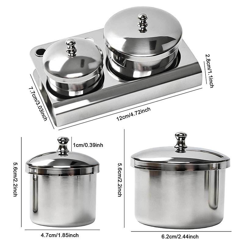 2 Stück/Set Maniküre Acryl Flüssigpulver Edelstahlbehälter Schale Dappen-Schale Desinfektionsbecher mit Deckel Nagelkunstwerkzeug