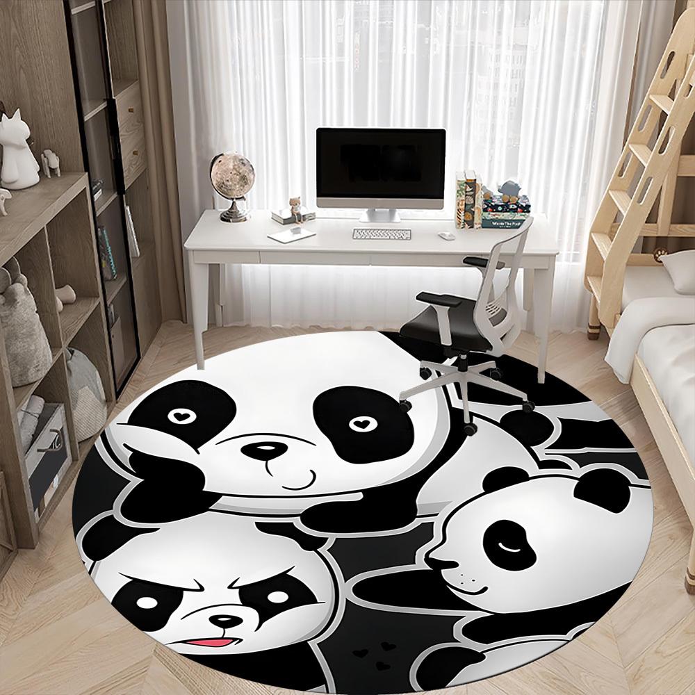 1pc Panda Family Office Round Area Rug, Indoor Mat Suitable For Office, Under Office Chairs Bedroom Living Room Home Decor, Room Deco