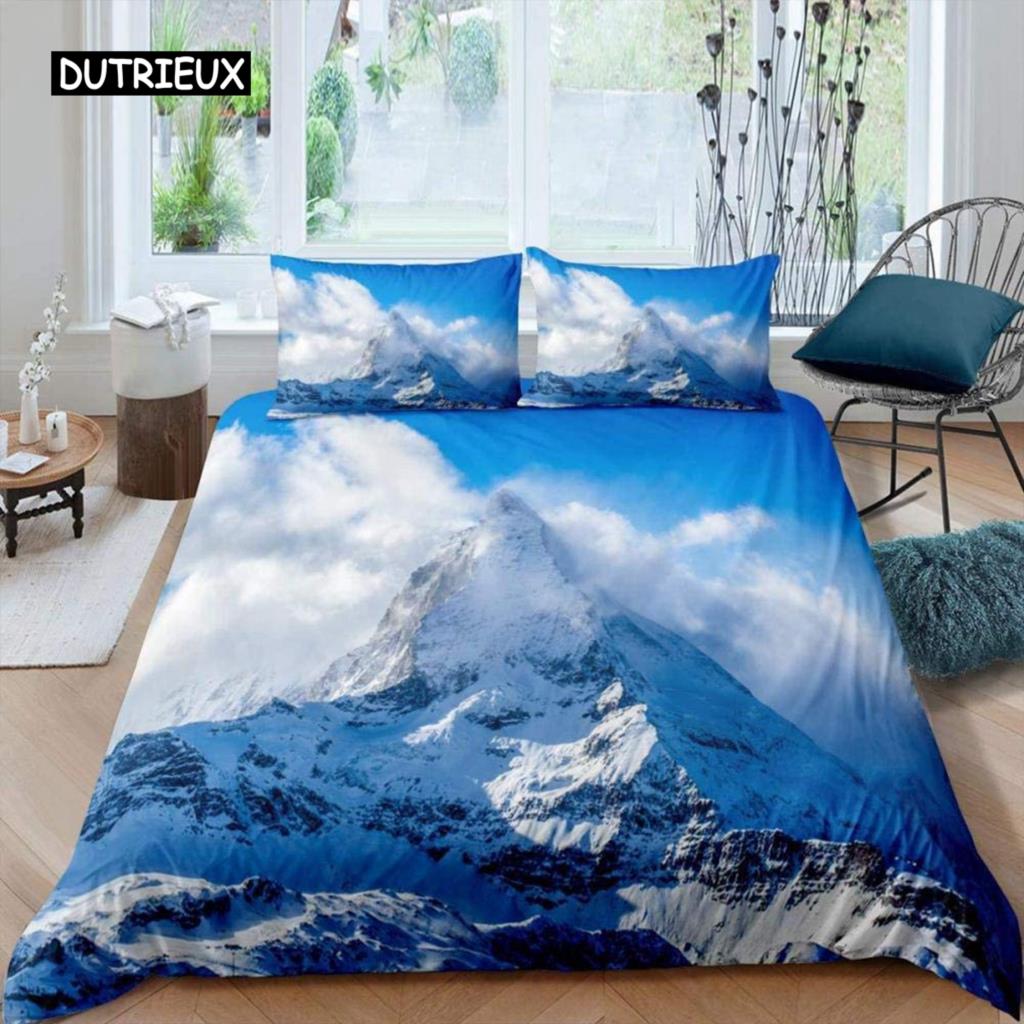Snow Mountain Duvet Cover Set Sea Waves Bedding Set Sea Landscape King Size Comforter Cover Nature Scenery Polyester Quilt Cover