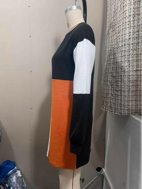 Autumn European & American Long-Sleeve High Neck Knitted Spliced Wool Dress