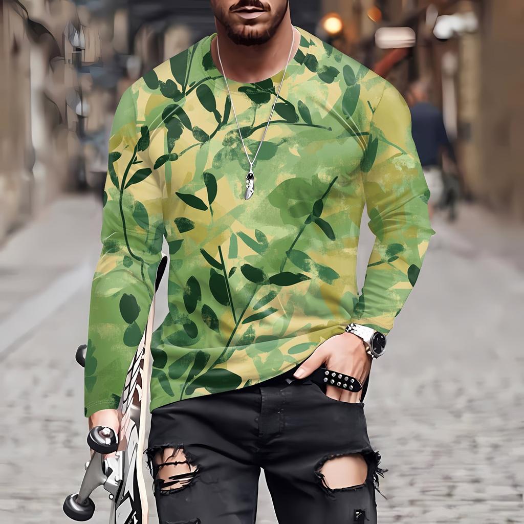 Men's T Shirt O-Neck Clothing Apparel Outdoor Long Sleeve Print Fashion Designer Vintage