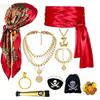 10pcs/set Pirate Cosplay Accessory Set, Head Scarf Belt Necklace Bracelet Kit for Halloween Party Dress-up