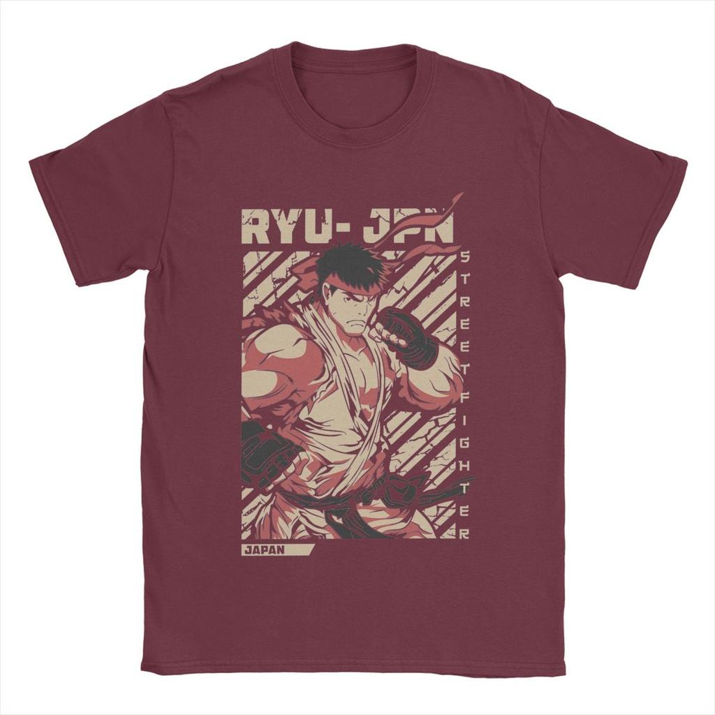 Ryu Streets Fighters T Shirts Men Pure Cotton Vintage T-Shirts Round Collar Game Tees Short Sleeve Clothing Plus Size