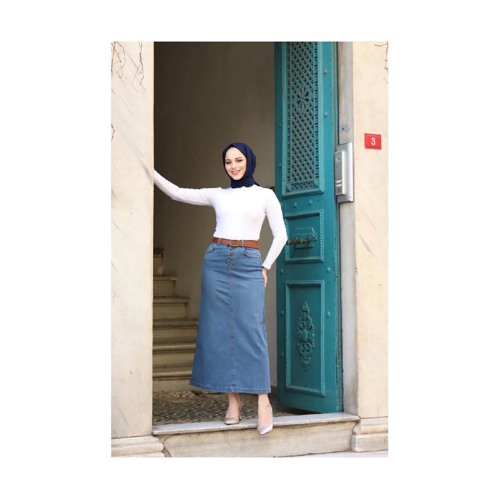 Natural Fabric Belted Denim Skirt - Black