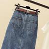 Retro Slit Denim Skirt Mid-length Summer Hip-wrapped High-waisted A-line Embroidered Skirt For Slimming