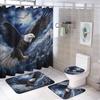 Balkabağı Kartalı Duş Perdesi Setleri Halılarla 4 Parça, Banyo Tuvalet Banyo Paspası için Dekor, 3D Baskı, Mavi Soyut Yabani Hayvan Vatansever Kuş Polyester