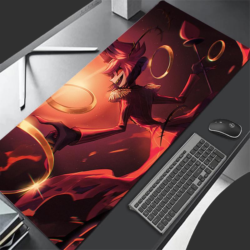 Red Anime Extended Desk Mat Laptop Cute H-hazbin XXL Hotel Mouse Pads PC Gamer Cabinet Mousepad A-alastor Non Slip Keyboard Rug