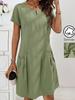 Damen Sommer Freizeitkleid mit Reißverschluss Halbknopfleiste Knopfdetails Doppeltasche