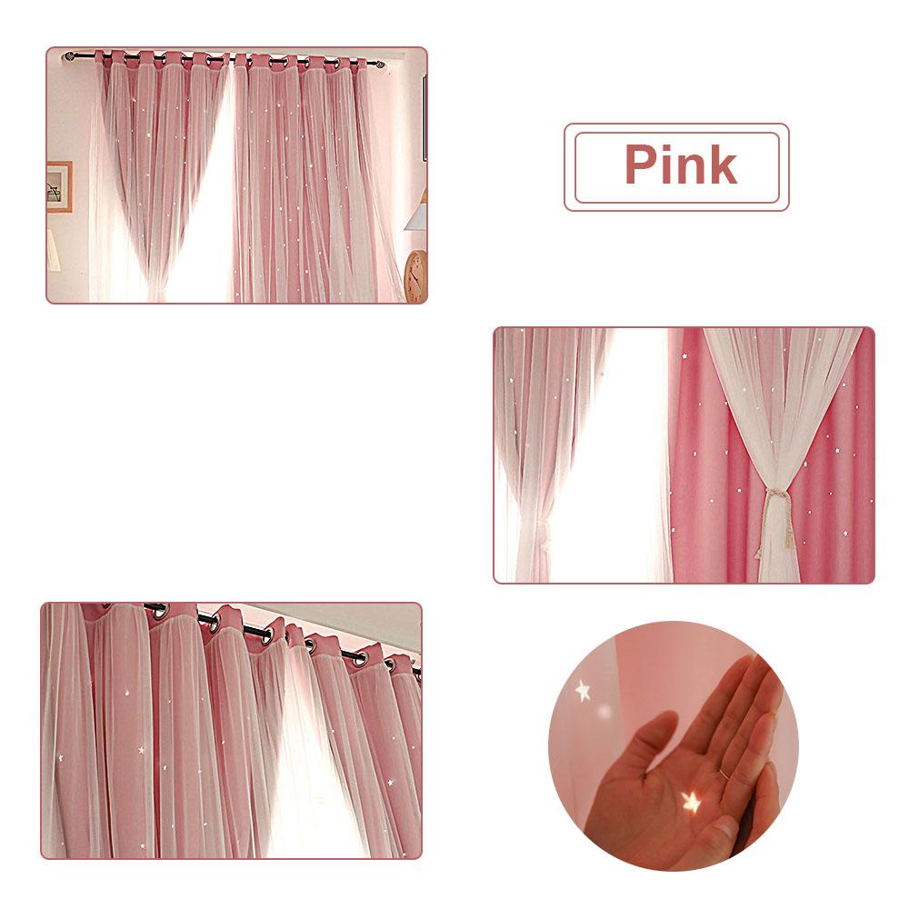1/2Pcs Stars Blackout Curtains Double Layer Romantic Pink Tull Curtain for Living Room Girl's Bedroom Window Drapes Decoration