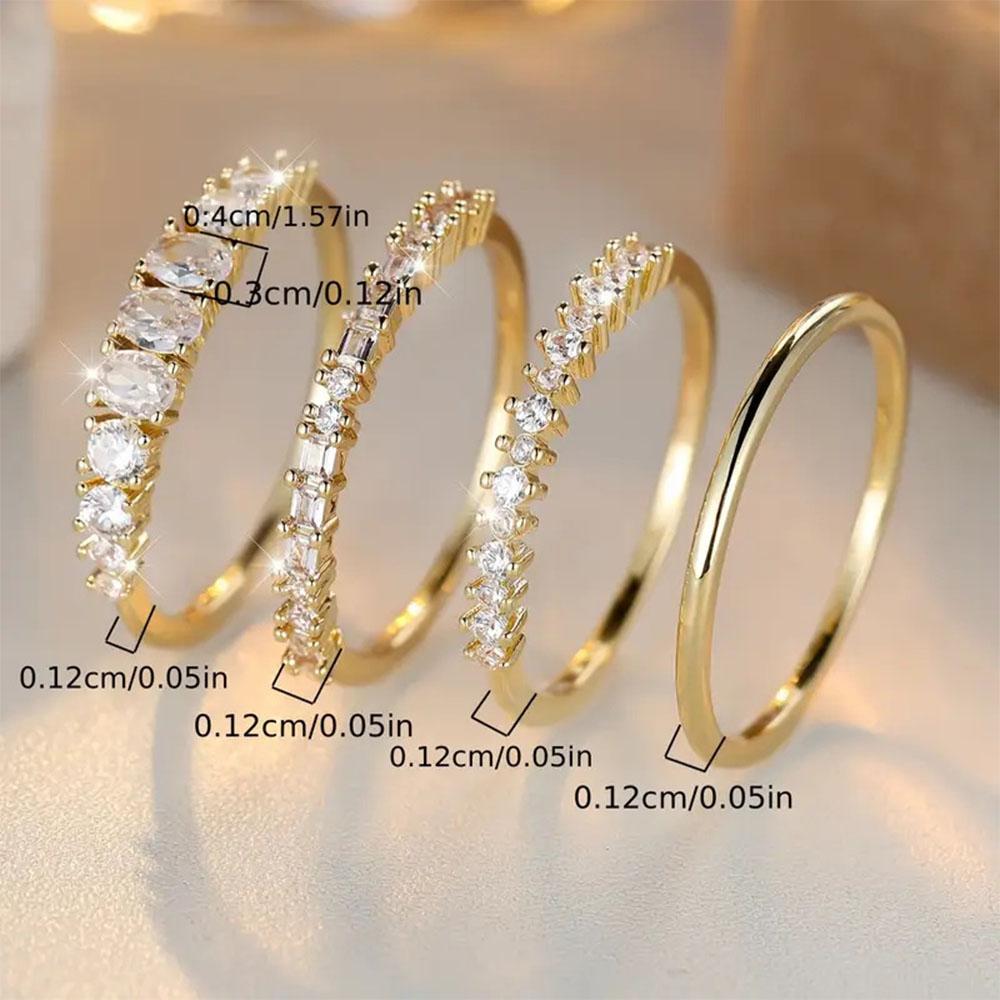S/Set Latest  Design Creative Simple Fashion Stackable Jewelry 14K Gold Plated White Zircon Ring Set Romantic Bridal Eng