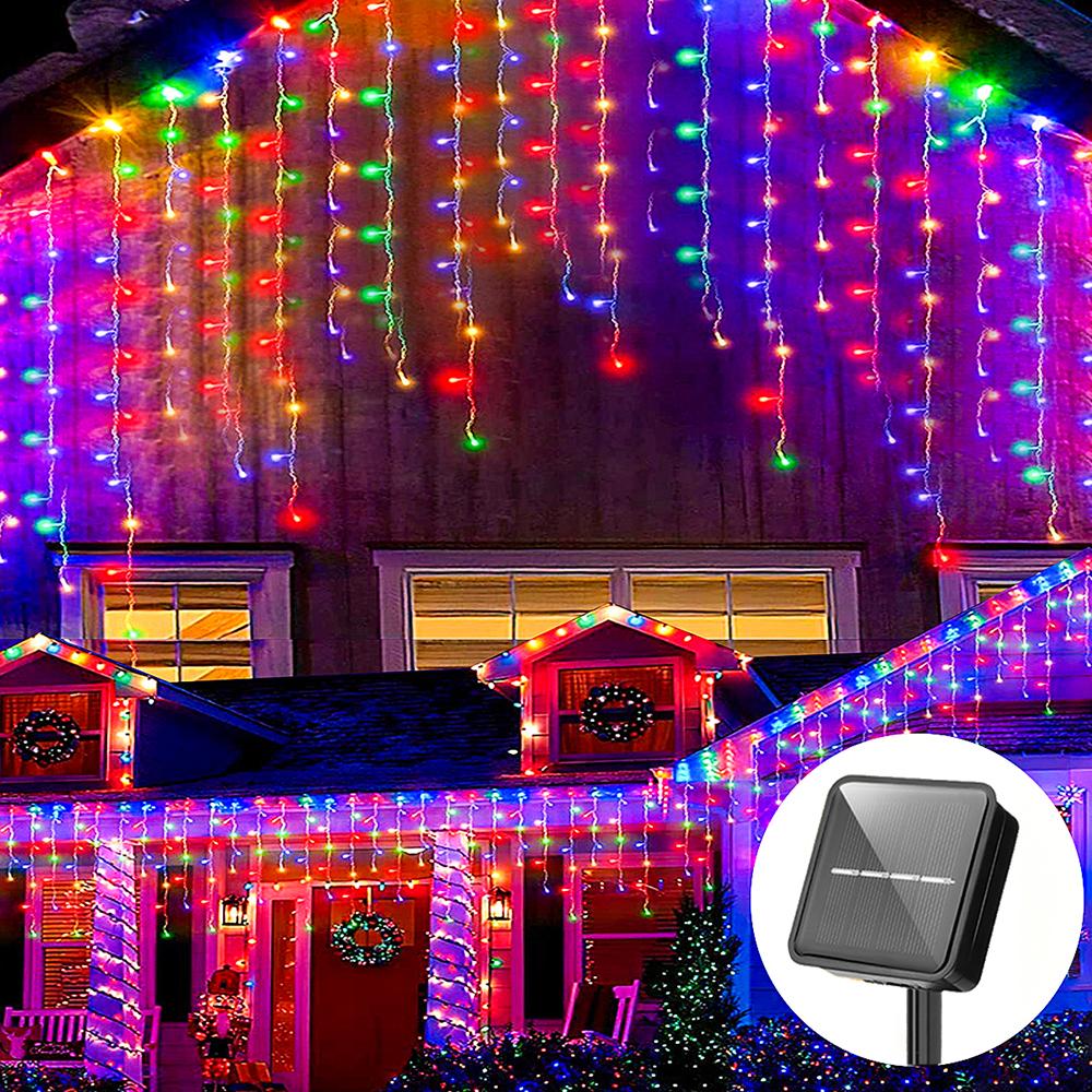 3.5M LED Solar Icicle String Lights Waterproof Eaves Decor Light Outdoor Curtain Icicle Light Patio Yard Garden Party Decoration