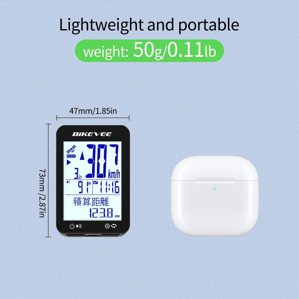 Bikevee GPS Wireless Bicycle Speedometer Cycle Computer with Automatic Start/Stop, Automatic Backlight, Waterproof, Odometer (MPH/KM/H), 2.4-inch FSTN