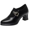 6cm Comfortable Deep Mouth Soft Leather Shoes Women Pumps 2025 Spring Med Block Heels Shoes for Office Mom Model Daily