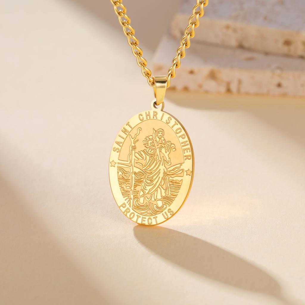 LIKGREAT Naszyjnik z wisiorkiem Świętego Krzysztofa dla Mężczyzn Kobiet Ochrona w Podróży Błogosławieństwo Katolski Amulet Prezenty Biżuteria ze Stali Nierdzewnej