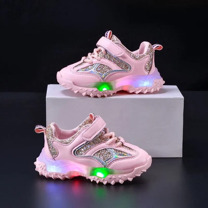 New Girl Sneakers Fashion Comfort Child Shoes Anti Slip Soft LED Lights Boy Shoes Trendy Spring Girl Shoe Simple Casual Shoe