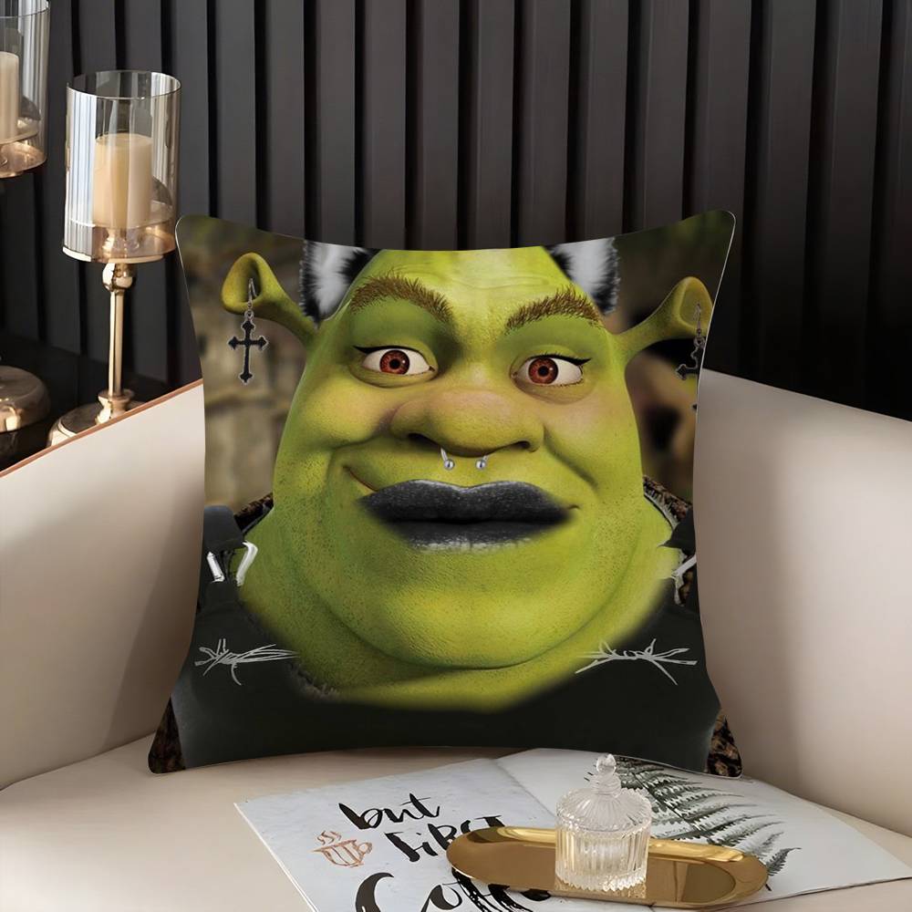 Funny Cartoon S-Shreks Pillow Case Home Dorm Chair Back Short Plush Double-Sided Printing Office Nap Time Cushion Cover