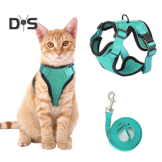Katzengeschirr und Leine zum Spazierengehen, verstellbares, ausbruchsicheres Katzenwestengeschirr mit Reflektorstreifen für mittelgroße und große Kätzchen