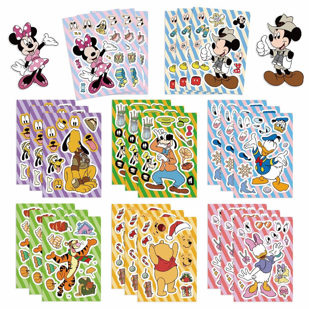 8-Sheet Cartoon Character Make-a-Face Puzzle Stickers - Waterproof Handmade Toy